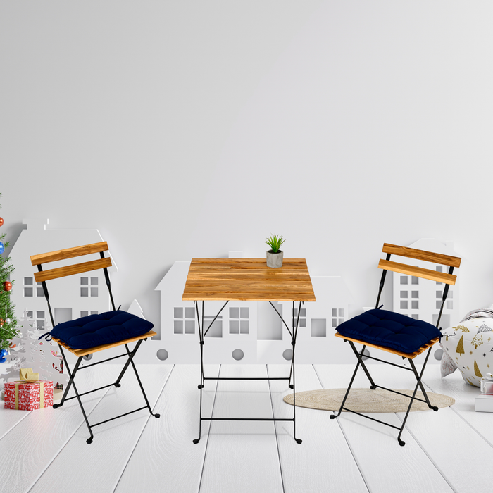 Solid Teak Wood Bistro Set Folding Table And Chair /Navy
