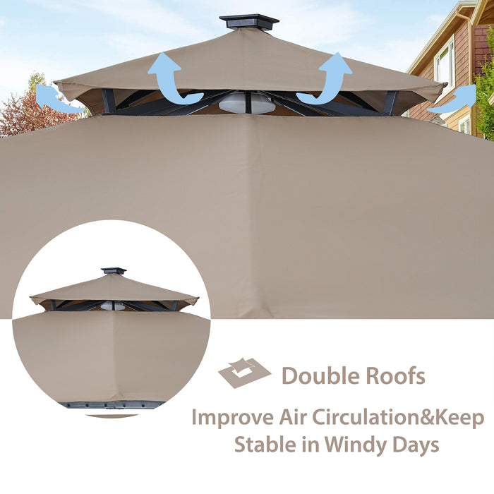 Patio 9. 8ft.L x 9. 8ft.W Gazebo with Extended Side Shed, Brown