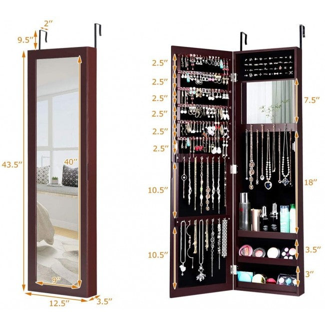 Wall Door Mounted Mirrored Jewelry Cabinet Storage/Coffee