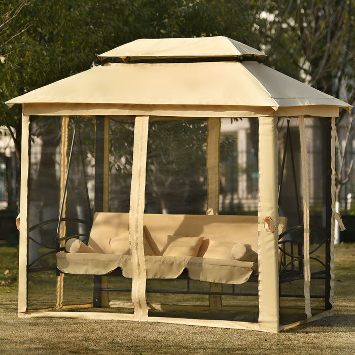 Outdoor Gazebo with Convertible Swing Bench, Khaki