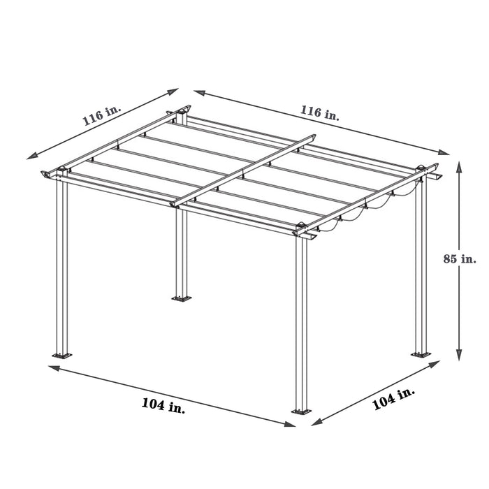 10x10 Ft Outdoor Patio Retractable Pergola With Canopy/Grey