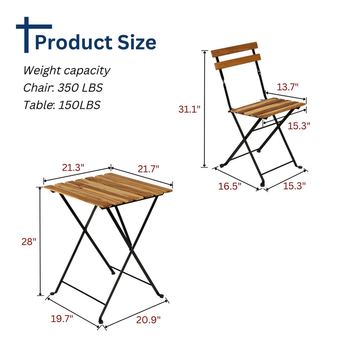 Solid Teak Wood Bistro Set Folding Table And Chair /Navy