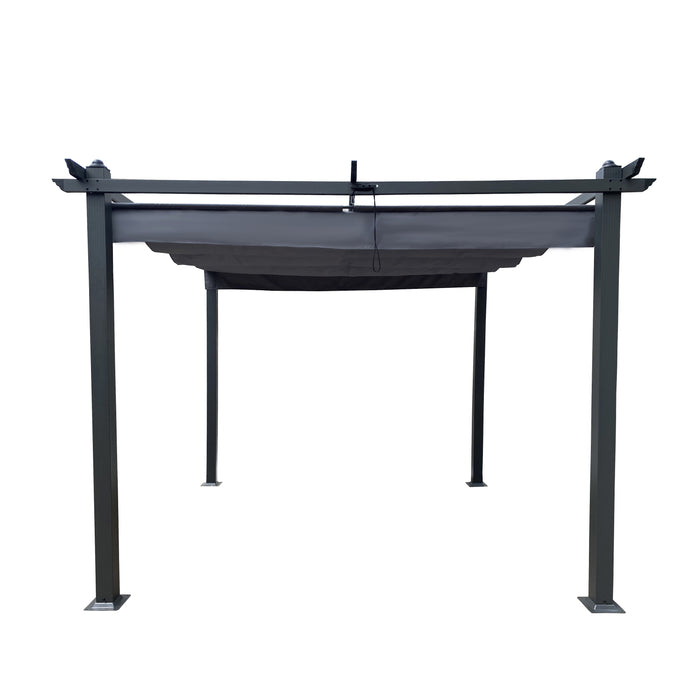 10x10 Ft Outdoor Patio Retractable Pergola With Canopy/Grey