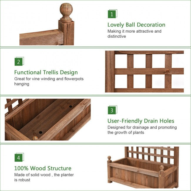 Wood Planter Box with Trellis for Garden