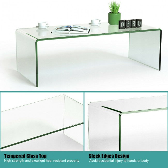 42 x 19.7 Inch Clear Tempered Glass Coffee Table with Rounded Edges/ Clear