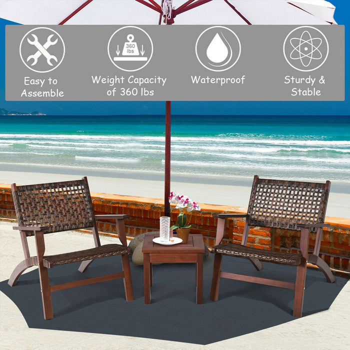 3PCS Outdoor Wooden Patio Rattan Furniture Set - Cool Stuff & Accessories