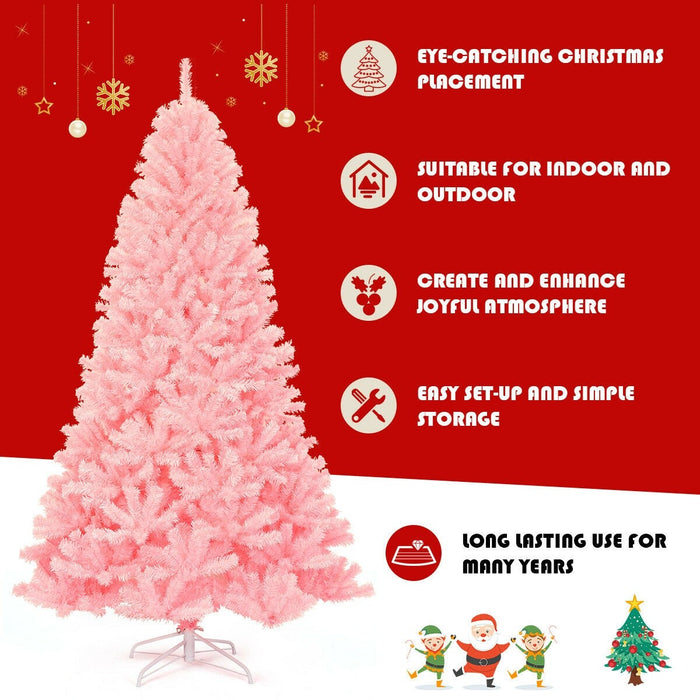 7.5 Feet Hinged Artificial Pink Christmas Tree