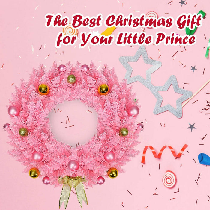 24 Inch Pink Christmas Wreath with Ornament Balls/ Pink