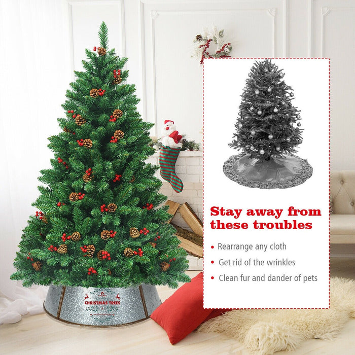 Silver Galvanized Metal Christmas Tree Collar Skirt Ring Cover Decor