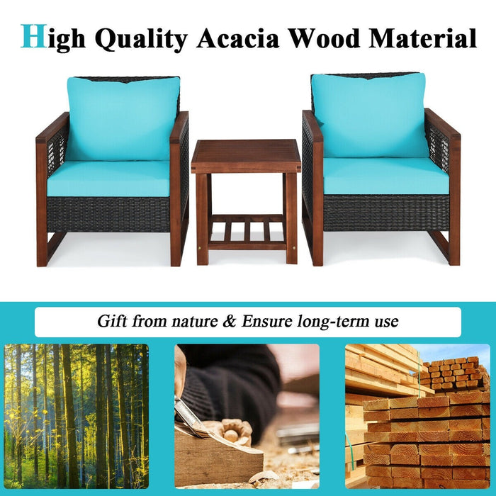 3 Pcs Patio Wicker Furniture Sofa Set with Wooden Frame and Cushion - Cool Stuff & Accessories