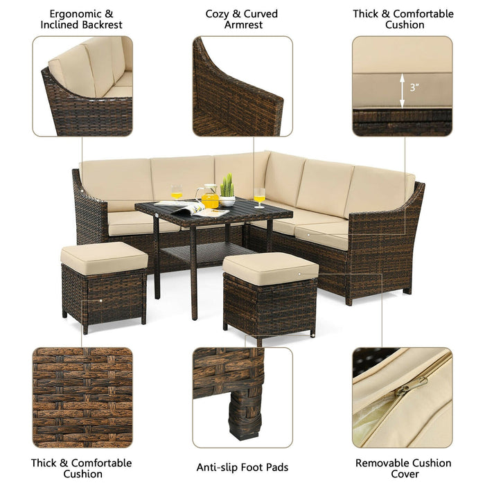 6 Pcs Patio Rattan Dining Sofa Funiture Set - Cool Stuff & Accessories