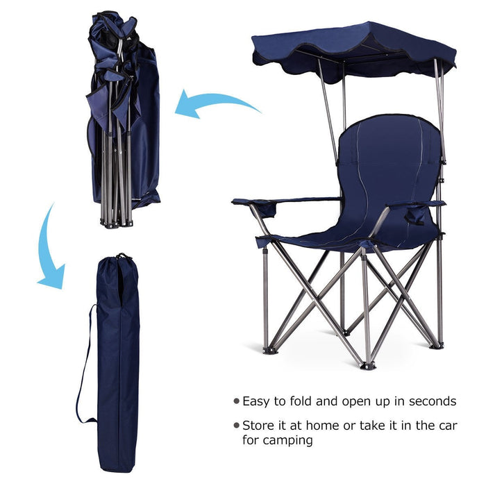 Portable Folding Beach Canopy Chair with Cup Holders/ Blue - Cool Stuff & Accessories