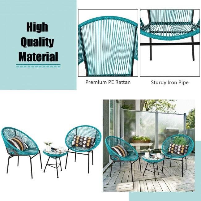 3 Pieces Patio Acapulco Bistro Set/Turquoise
