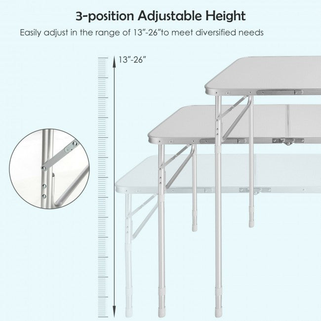 2 Pieces Folding Table with Carrying Handle/White