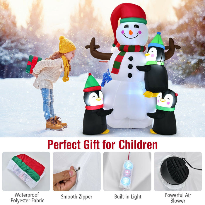 6 Feet Christmas Quick Inflatable Snowman with Penguins