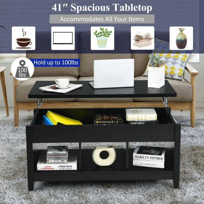 Lift Top Coffee Table with Hidden Storage Compartment/Black