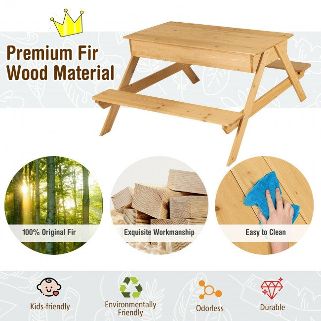 3 in 1 Kids Picnic Table Outdoor/Brown