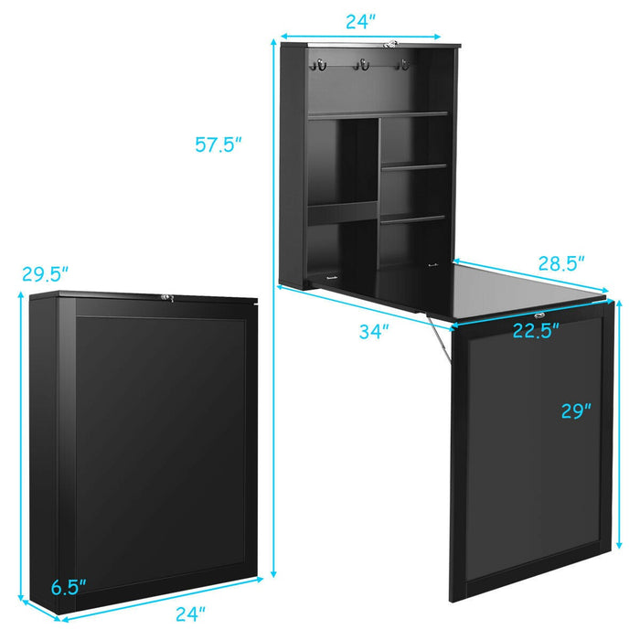 Convertible Wall Mounted Table with A Chalkboard/Black - Cool Stuff & Accessories