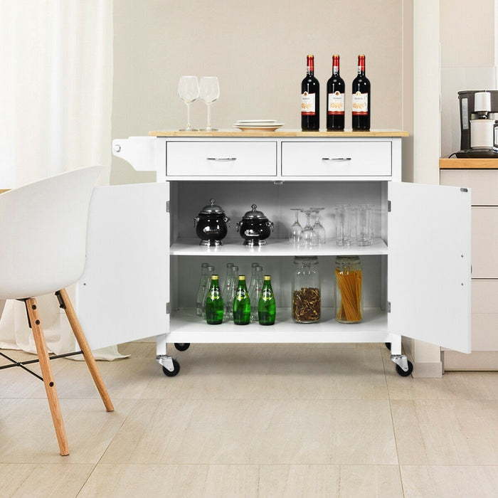 Modern Rolling Kitchen Cart Island with Wooden Top/ White - Cool Stuff & Accessories