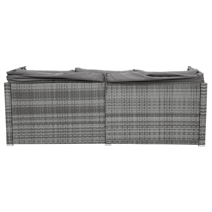 5 Pieces Outdoor Sectional Patio Rattan Sofa Set Rattan Daybed/Grey