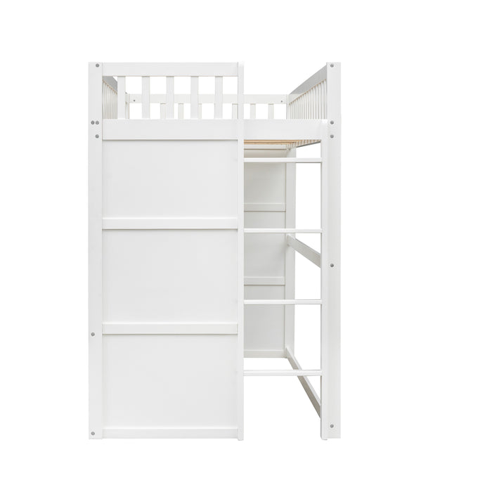 Twin Size House Loft Bed With Ladder/White