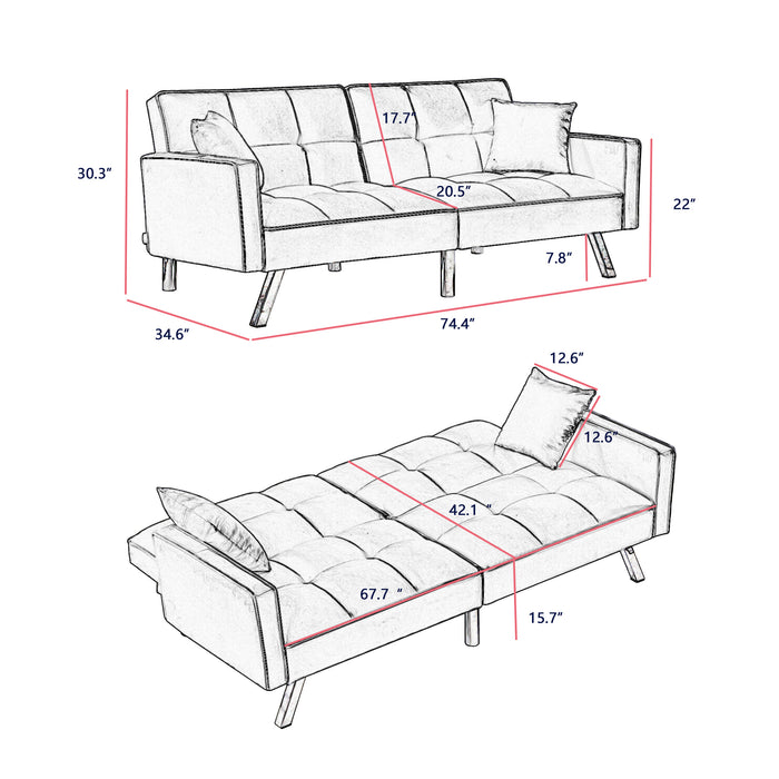 Modern Velvet Sofa Couch Bed With Armrests/ White