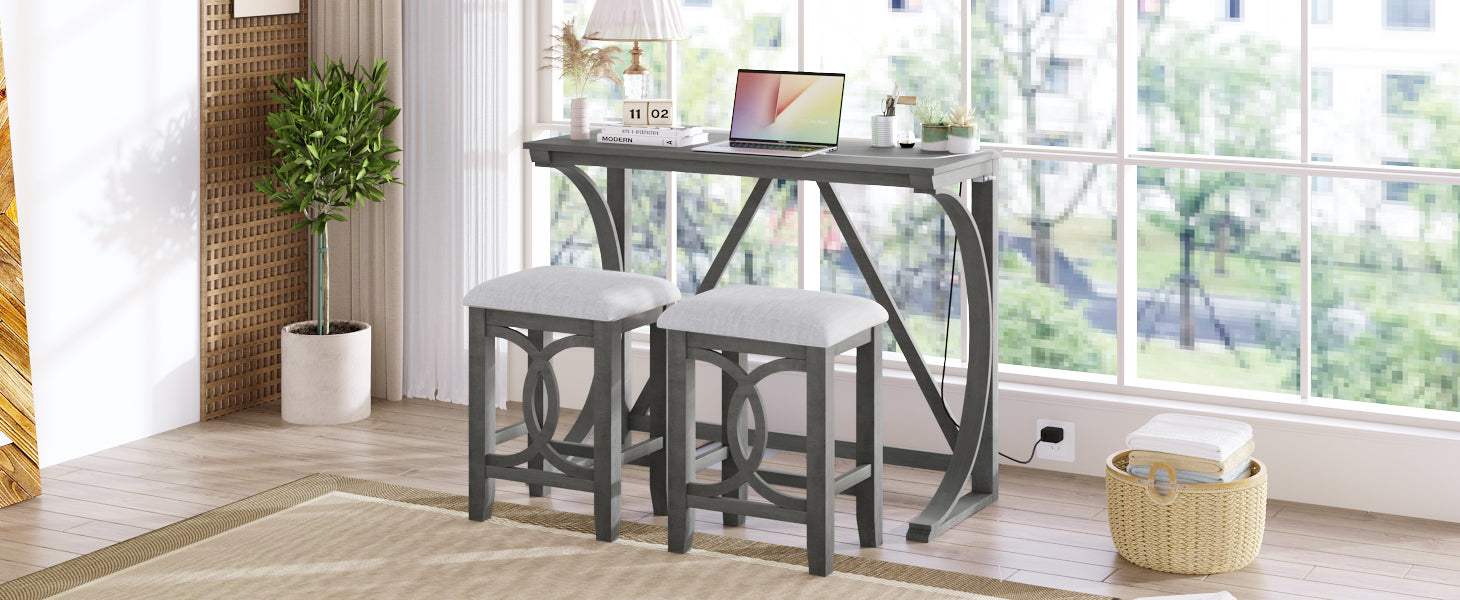Farmhouse 3 Piece Counter Height Dining Table Set/ Gray