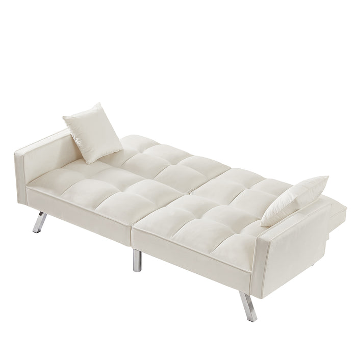 Modern Velvet Sofa Couch Bed With Armrests/ White