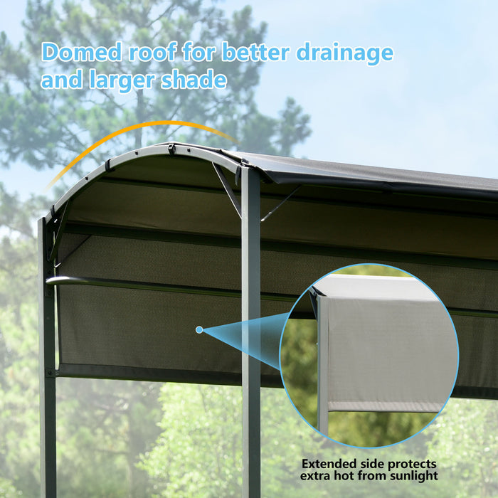 Iron Double Tiered Backyard Patio BBQ Grill Gazebo with Side Awning, Gray