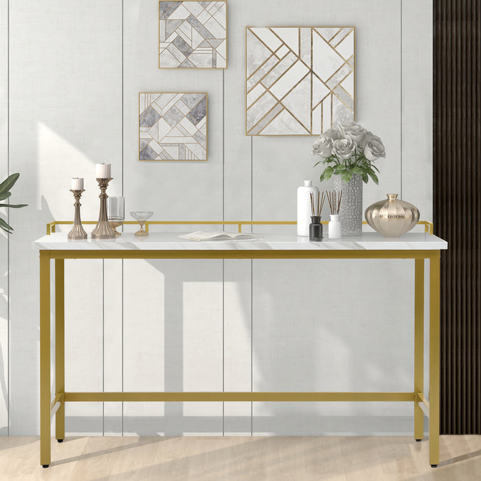 Modern 4 Piece Counter Height Extra Long Console Dining Table Set/ White/ Gold