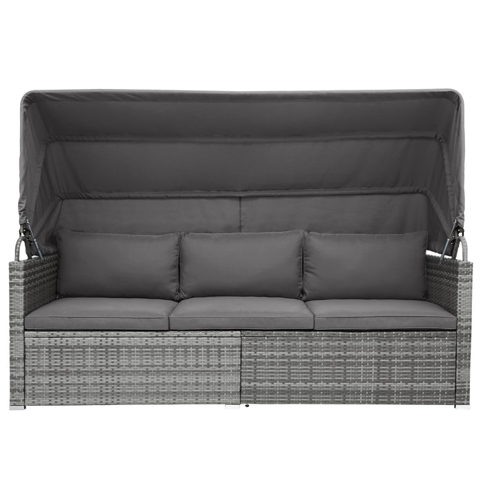 5 Pieces Outdoor Sectional Patio Rattan Sofa Set Rattan Daybed/Grey