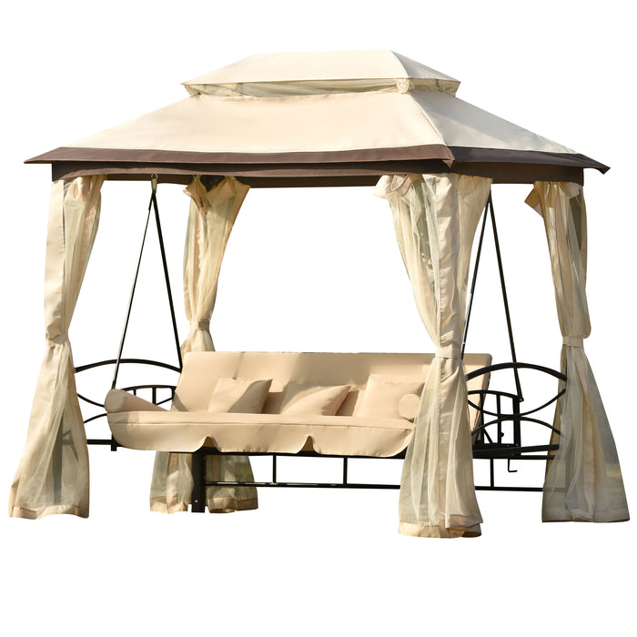 Outdoor Gazebo with Convertible Swing Bench, Beige