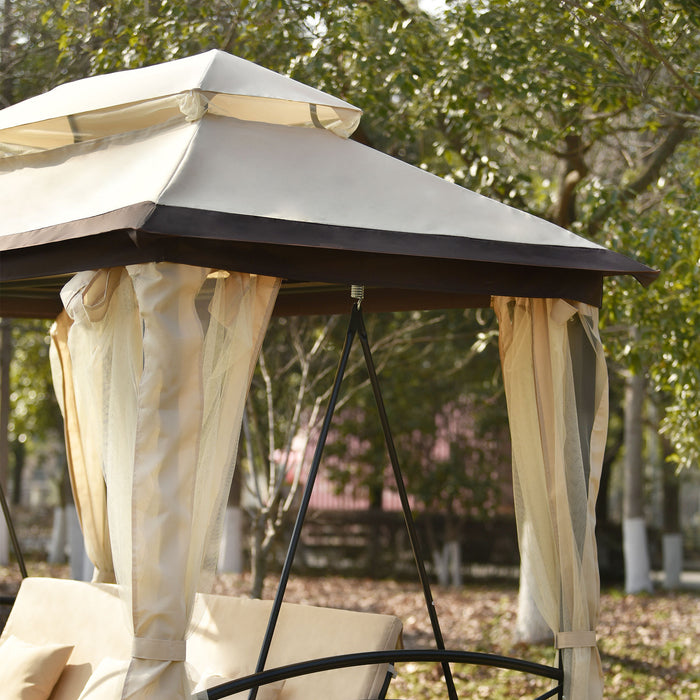 Outdoor Gazebo with Convertible Swing Bench, Beige