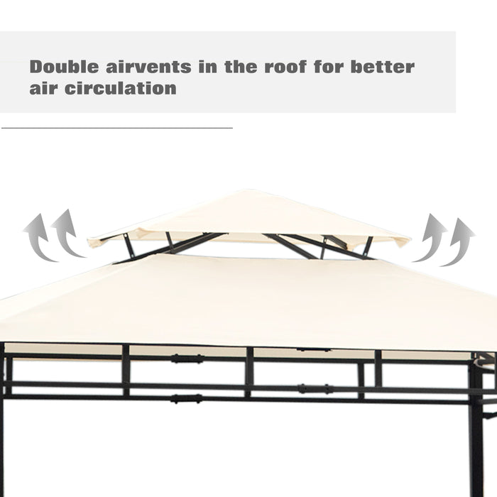 Iron Double Tiered Backyard Patio BBQ Grill Gazebo with Bar Counters, Beige