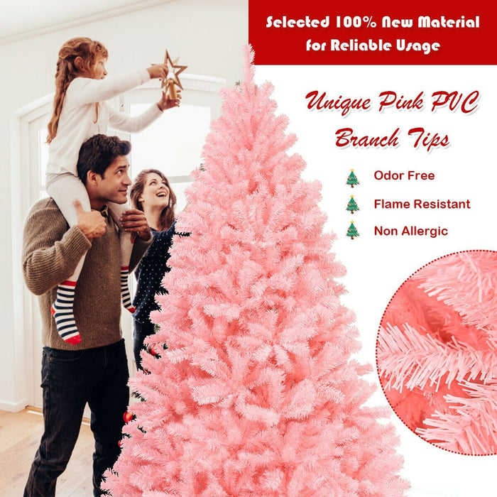 7.5 Feet Hinged Artificial Pink Christmas Tree