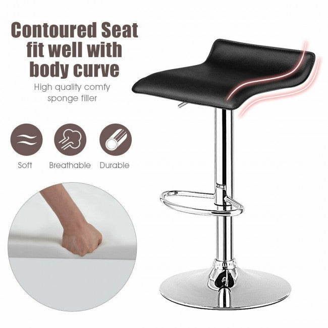 PU Leather Backless Bar Stools Set Of 2/Black