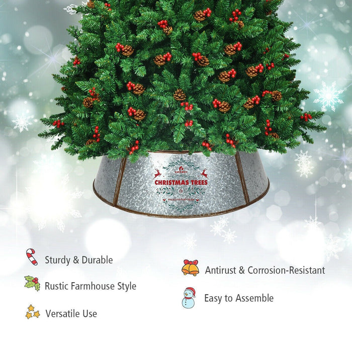 Silver Galvanized Metal Christmas Tree Collar Skirt Ring Cover Decor