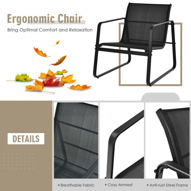 3 Pieces Patio Bistro Furniture Set with Glass Top Table/Black