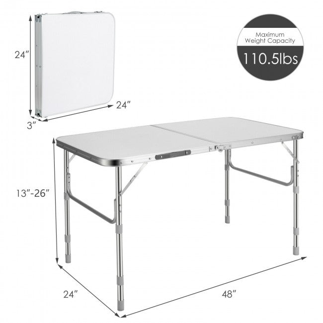2 Pieces Folding Table with Carrying Handle/White