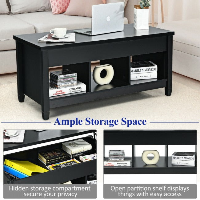 Lift Top Coffee Table with Hidden Storage Compartment/Black