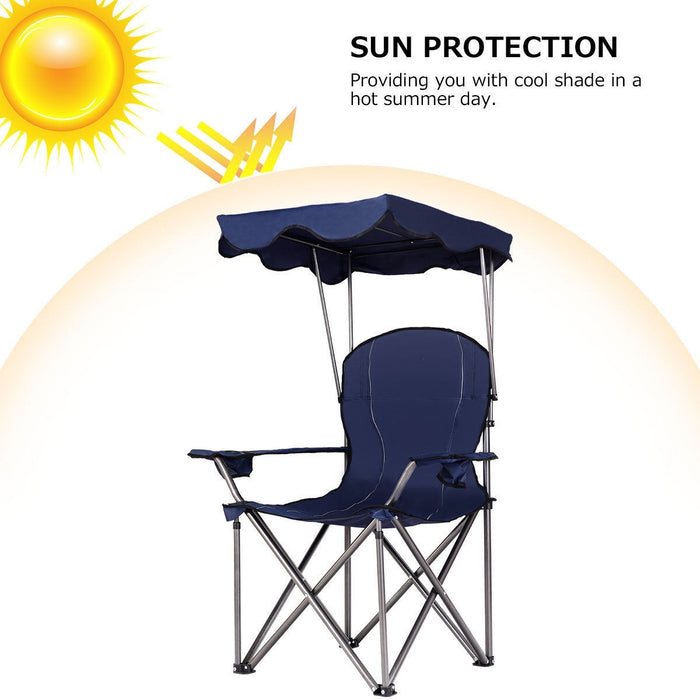 Portable Folding Beach Canopy Chair with Cup Holders/ Blue - Cool Stuff & Accessories