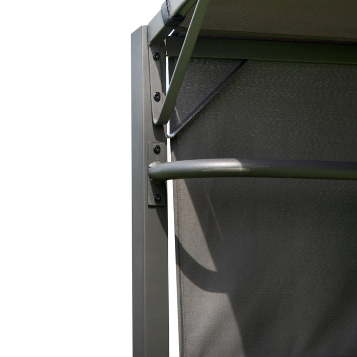 Iron Double Tiered Backyard Patio BBQ Grill Gazebo with Side Awning, Gray