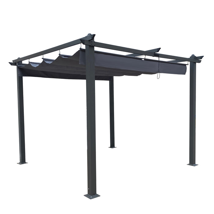 10x10 Ft Outdoor Patio Retractable Pergola With Canopy/Grey
