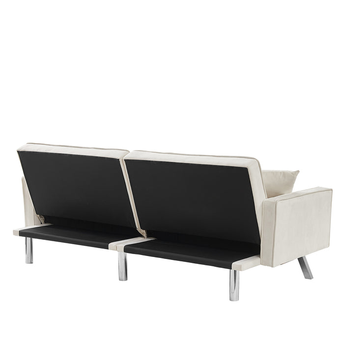 Modern Velvet Sofa Couch Bed With Armrests/ White