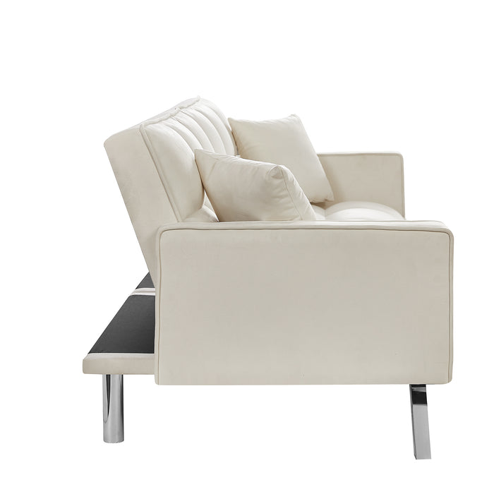 Modern Velvet Sofa Couch Bed With Armrests/ White