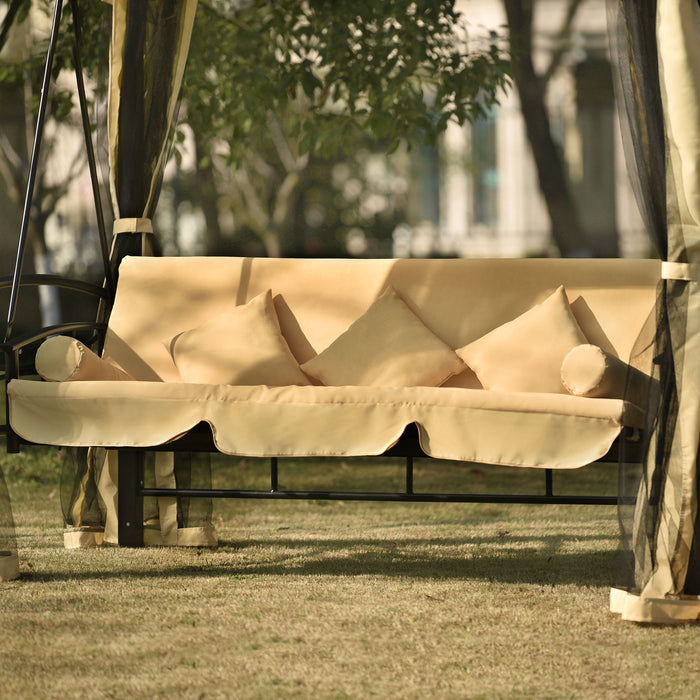 Outdoor Gazebo with Convertible Swing Bench, Khaki
