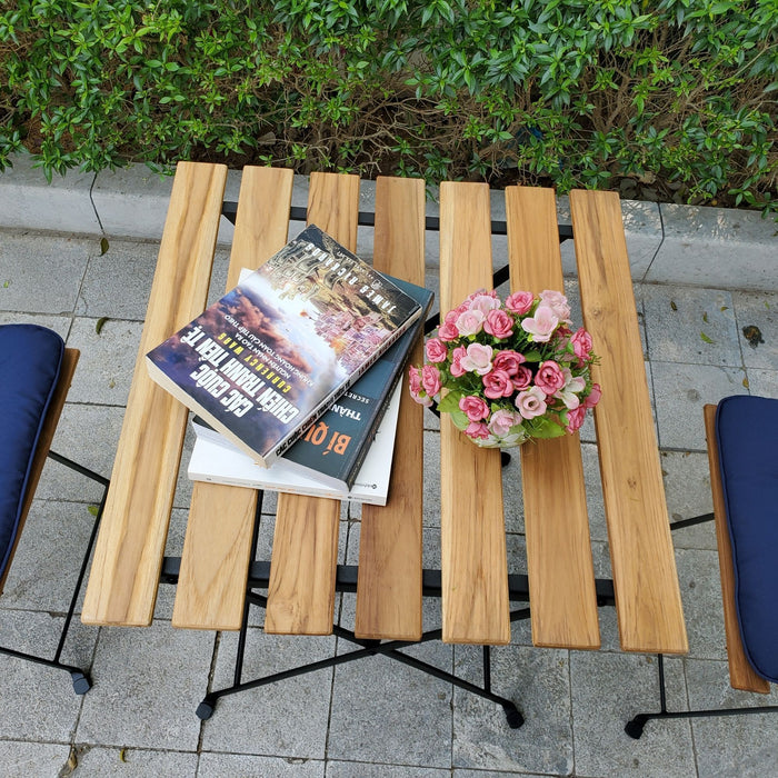 Solid Teak Wood Bistro Set Folding Table And Chair /Navy
