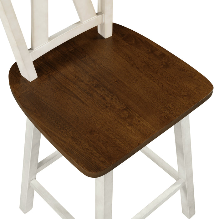 Farmhouse 3 Piece Counter Height Dining Table Set/ Walnut/ White