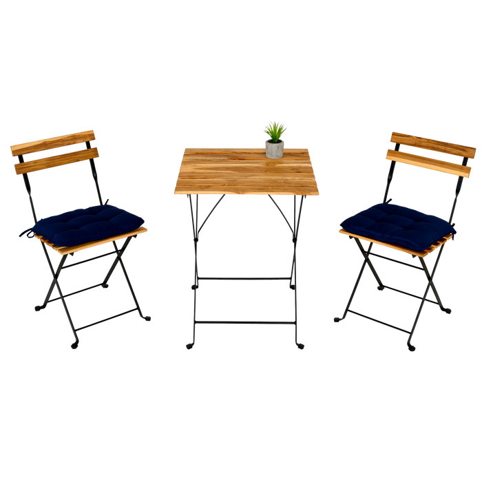 Solid Teak Wood Bistro Set Folding Table And Chair /Navy