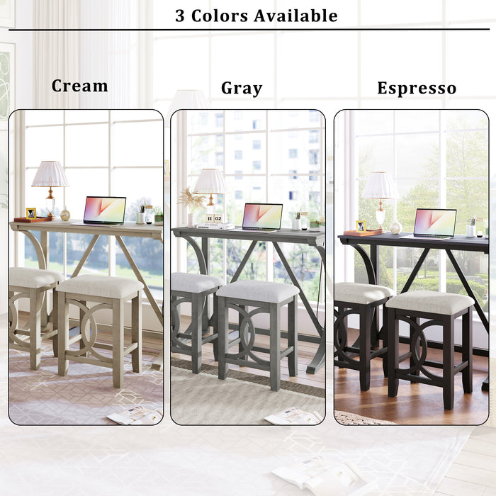 Farmhouse 3 Piece Counter Height Dining Table Set/ Gray